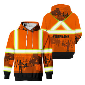 Hi Vis Hoodie Reflective Tapes Orange Female Flagger Custom Name Safety Workwear For Workers, Runners, Cyclists