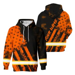 Hi Vis Hoodie Reflective Tapes Orange Neon And Black US Flag