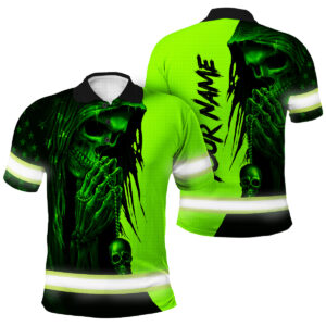 Hi Vis Polo Shirt Reflective Tapes Skull US Flag Custom Name Safety Workwear