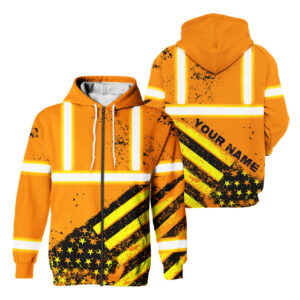 Hi Vis Zip Hoodie Reflective Tapes Orange USA Flag Safety Workwear
