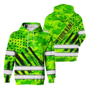 Hi Vis Hoodie Reflective Tapes Green Neon US Flag