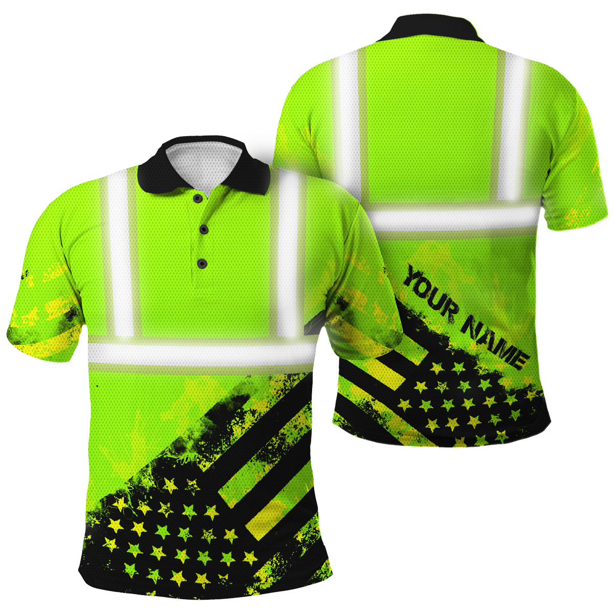 High Visibility Polo Shirt Reflective Green Neon Flag Custom Name ...