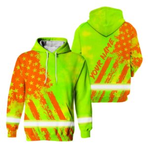 Hi Vis Hoodie Reflective Tapes Lime Neon And Orange US Flag