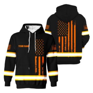 Hi Vis Hoodie Reflective Orange Neon Strong Skull US Flag Custom Name