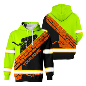 Hi Vis Hoodie Reflective Tapes Green Bricklayer Custom Name Safety Workwear