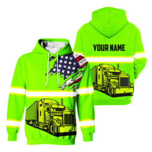 Hi Vis Hoodie Reflective Tapes Green Gradient Semi Truck Driver Custom