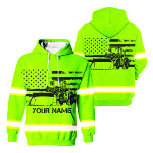 Hi Vis Hoodie Reflective Tapes Green Loader Operator Custom Name