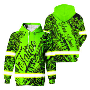 Hi Vis Hoodie Reflective Tapes Green Neon Tattoo Custom Name Safety