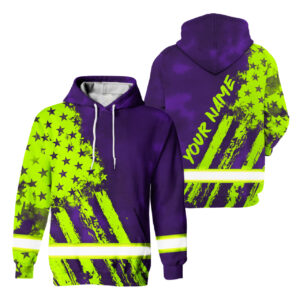 Hi Vis Hoodie Reflective Tapes Green Violet Flag Custom Name Safety