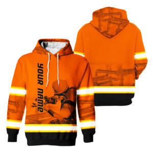 Hi Vis Hoodie Reflective Tapes Orange Plumber Custom Name Safety Workwear