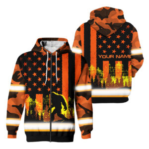Hi Vis Jacket Reflective Orange USA Flag With BigFoot