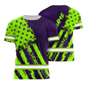 Hi Vis Shirt Reflective Tapes Green Neon And Violet US Flag Custom