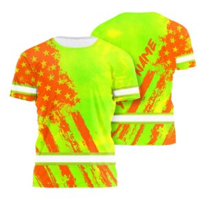 Hi Vis Shirt Reflective Tapes Lime Neon And Orange US Flag Custom Name