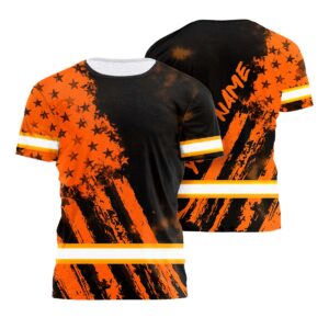 Hi Vis Shirt Reflective Tapes Orange Neon And Black US Flag Custom Name