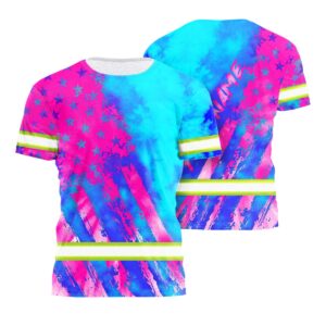 Custom High Vis Shirts Reflective Tapes Pink Neon And Blue US Flag Custom