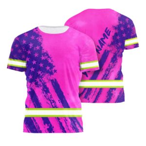 Custom High Vis Shirts Reflective Tapes Pink Neon And Violet US Flag Custom