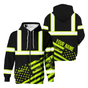 Hi Vis Zip Hoodie Reflective Tapes Black USA Flag Safety Workwear