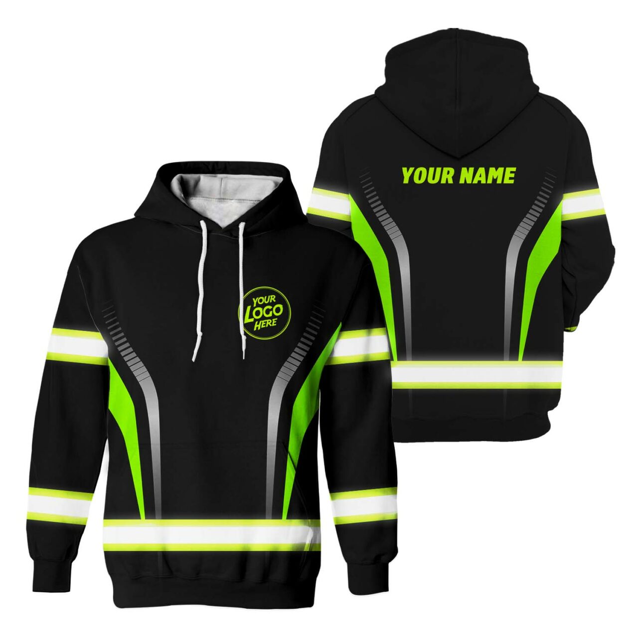 Hi Vis Hoodie Custom Uniform Reflective Black Green Neon