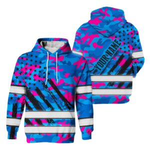 Reflective Safety Hoodie Tapes Camo Pink Blue Neon US Flag Custom Name