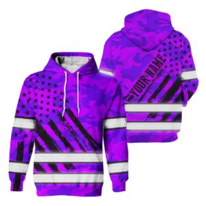 Reflective Safety Hoodie Tapes Camo Violet Neon US Flag Custom Name