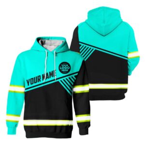 Hi Vis Hoodie Reflective Tapes Uniform Mint Neon Custom Logo And Name Safety Workwear For Workers, Runners, Cyclists, Patriotic