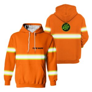 Hi Vis Hoodie Uniform Reflective Orange Custom Name And Logo Safety Workwear For Company, Group, Team