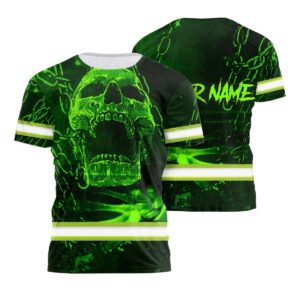 Hi Vis Shirt Reflective Skull With Chain Custom Name Safety Workwear For Skull Lovers, Workers, Runners, Cyclists