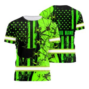 Hi Vis Shirt Reflective Tapes Green Neon Deer Camo Hunting US Flag
