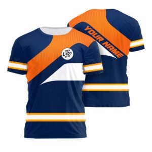 Hi Vis Shirt Reflective Tapes Orange Neon And Blue White Uniform Custom Name And Logo Safety Workwear For Team, Group, Company