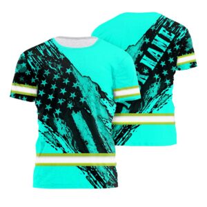 Hi Vis Shirt Reflective Tapes Mint Neon US Flag Ripping Off Custom