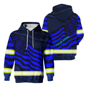 Hi Vis Hoodie Reflective Blue Neon Independence USA Flag