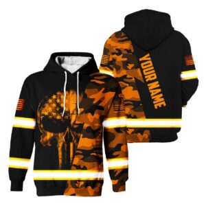 Reflective Safety Hoodie Skull US Flag Camo Orange Neon Custom Name For Skull Lover