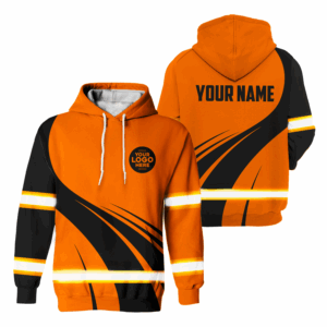 Hi Vis Hoodie Reflective Tapes Uniform Orange Neon Black Curved Custom