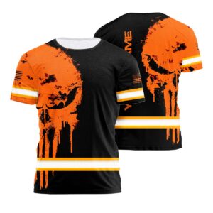 Hi Vis Shirt Reflective Orange Neon Skull US Flag Custom Name Safety Workwear