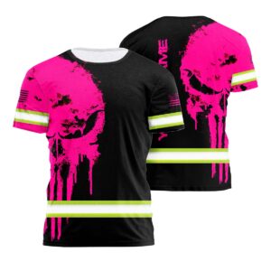 Hi Vis Shirt Reflective Pink Neon Skull US Flag Custom Name Safety