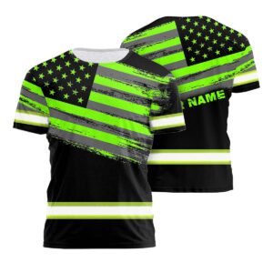 Hi Vis Shirt Reflective Tapes Green Neon US Flag Patriotic Custom