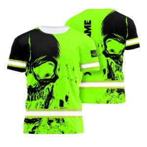 Hi Vis Shirt Reflective Tapes Green Neon US Flag Skull Custom Name