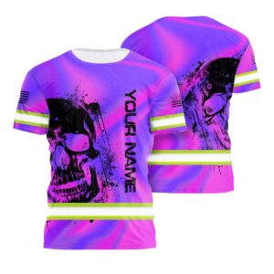 Hi Vis Shirt Reflective Tapes Hologram Skull And Flag Custom Name