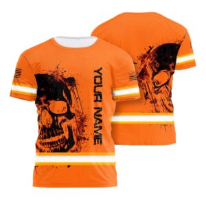 Hi Vis Shirt Reflective Tapes Orange Neon Skull And Flag Custom Name