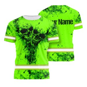 Hi Vis Shirt Reflective Tapes Skull Green Neon Custom Name Safety