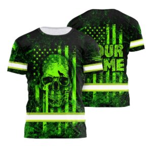 Hi Vis Shirt Reflective Tapes US Flag Skull Custom Name Safety Workwear