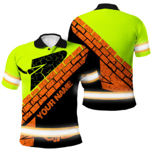 Hi Vis Polo Reflective Tapes Green Bricklayer Custom Name Safety Workwear For Bricklayer, Workers, Runners, Cyclists