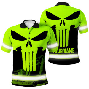 Hi Vis Polo Reflective Tapes Green Excavator Operator Custom Name Safety Workwear For Operators, Workers, Runners, Cyclists