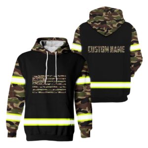Hi Vis Hoodie Reflective Green Neon Camo USA Flag Custom Name Safety Workwear For Worker, Operator, Trucker