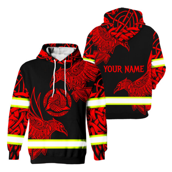 Hi Vis Hoodie Reflective Red Neon Viking Symbol Custom Name Safety Workwear For Workers, Runners, Cyclists