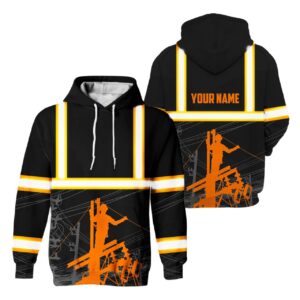 Hi Vis Hoodie Reflective Tapes Job Green Gray Electrician Custom Name Safety Workwear For Electrician, Workers, Runners, Cyclists, Patriotic
