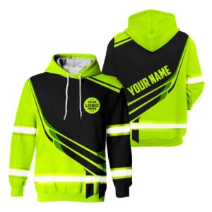 Hi Vis Hoodie Reflective Tapes Uniform Green Neon Custom Logo And Name Safety Workwear For Workers, Runners, Cyclists, Patriotic
