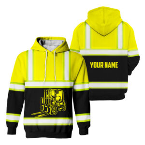 Hi Vis Hoodie Reflective Tapes Yellow Forklift Operator Custom Name Safety Workwear For Truckers, Workers, Runners, Cyclists, Patriotic