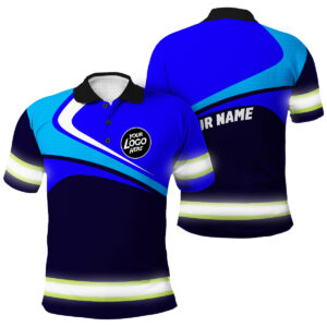 Hi Vis Polo Shirt Uniform Reflective Blue Neon Custom Name And Logo Safety Workwear For Company, Group, Team