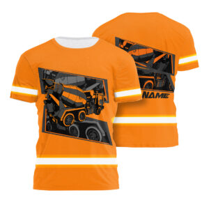 Hi Vis Shirt Reflective Tapes Orange Neon Concrete Mixer Custom Name Safety Workwear For Workers, Operator, Cyclists, Patriotic